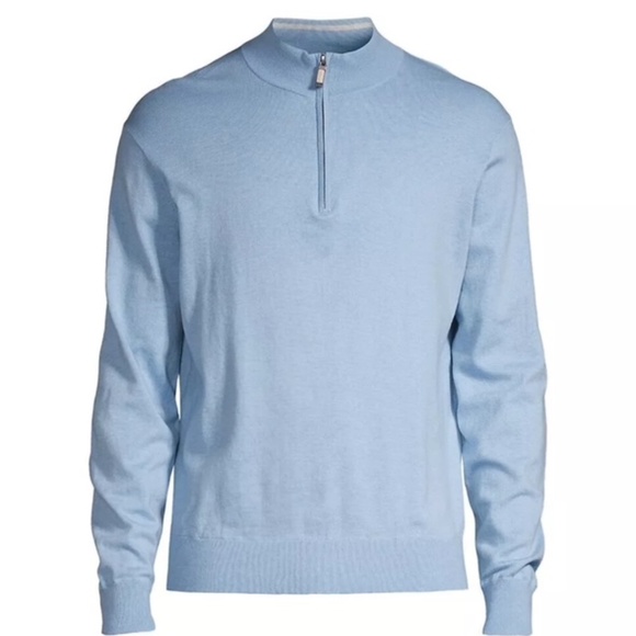 Peter Millar Mens Cottage Blue Crest Quarter-Zip Sweater, NEW WITH TAGS - Picture 6 of 8